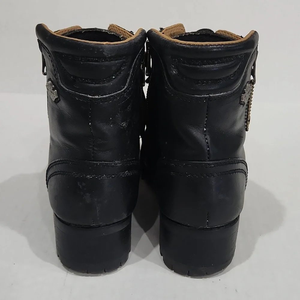 Harley Davidson Womens 84178 Motorcycle Boots Leather Block Heel Double Zipper